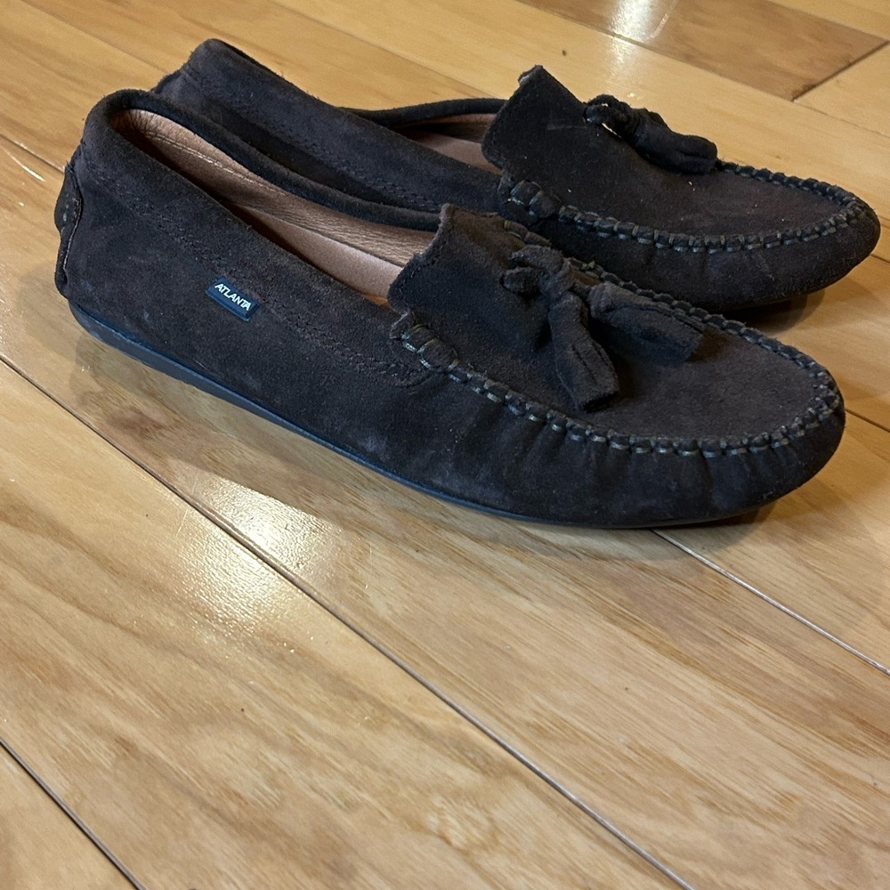 Atlanta Mocasin Women’s Brown Suede Leather Driving Loafers w Tassels - Picture 13 of 13